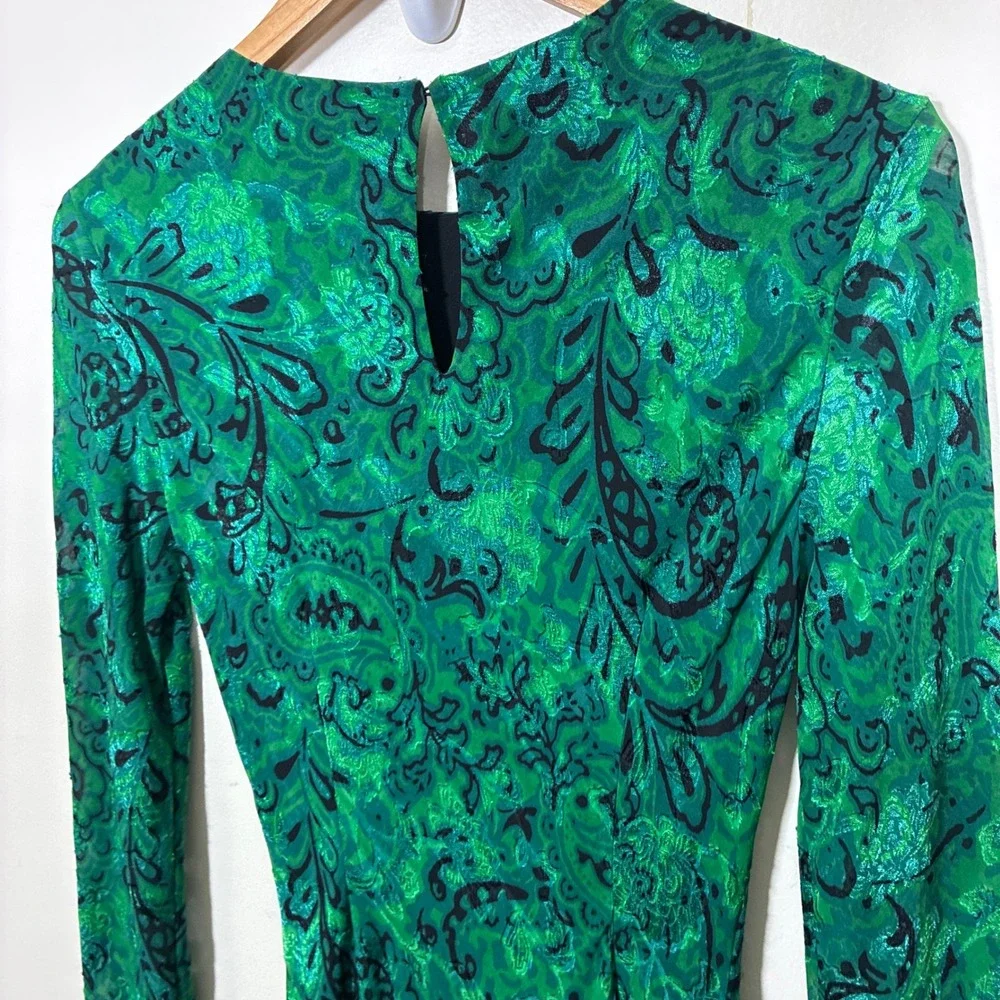 Zara Fairy Jacquard Maxi Dress Size S Green Mermaidcore Art to Wear Body Con